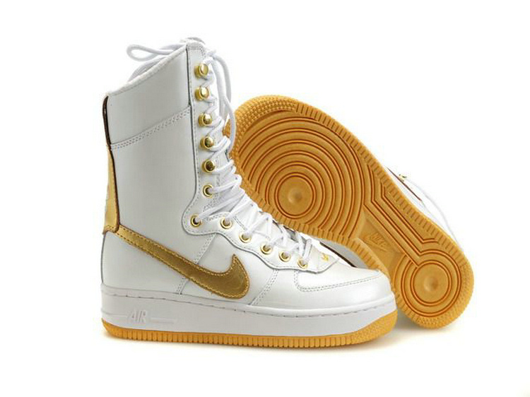 Nike Women Air Force 1 High White Gold Dancing Boot - Click Image to Close
